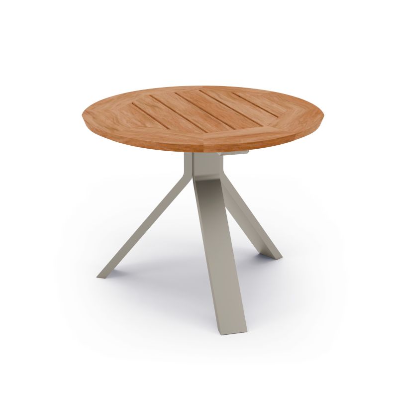 Stern Beistelltisch Freddie Ø 55 cm Aluminium greige Tischplatte Teak