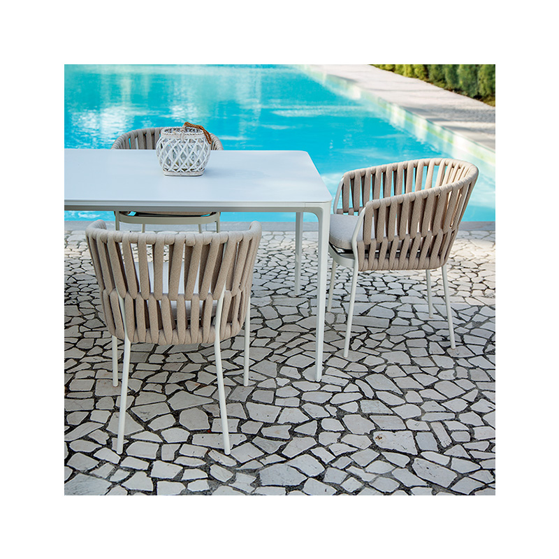 Grattoni Soho Stuhl mit Armlehnen Aluminium Weiß/Beige