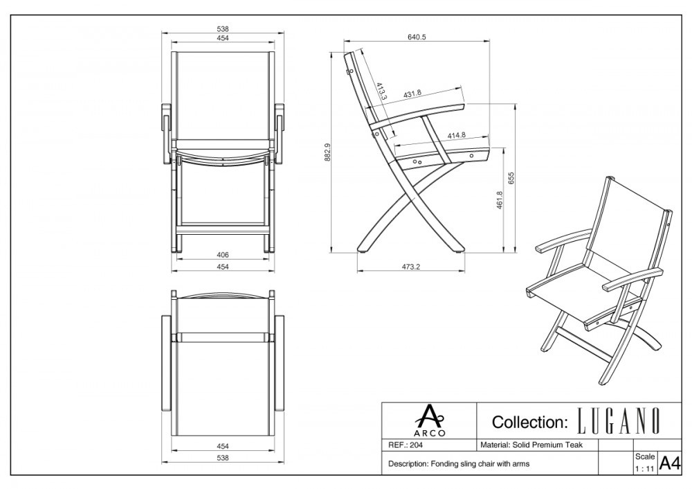 ARCO Lugano Klappsessel mit Armlehne Teakholz