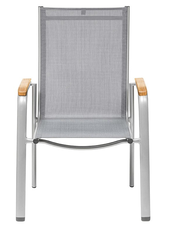 KETTLER CIRRUS Stapelsessel m. Teak- Armlehne lang Silber/Anthrazit-Grau