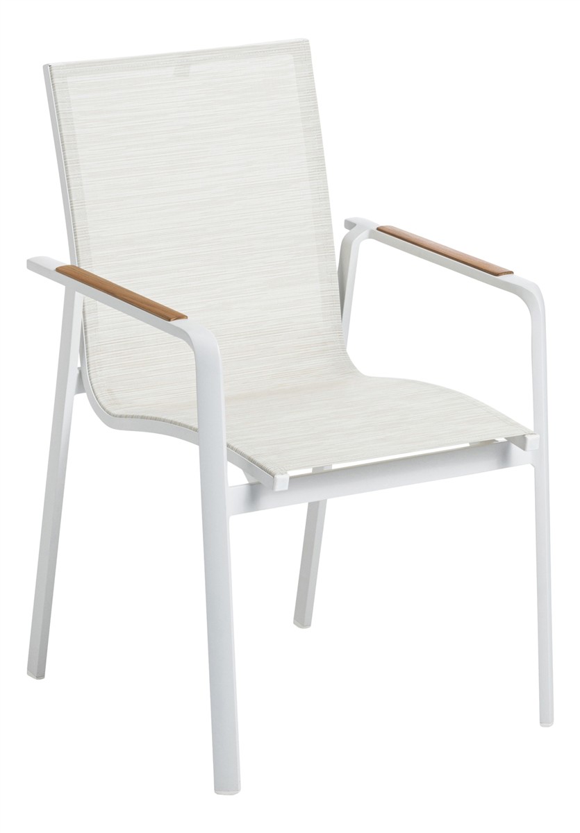 KETTLER DIAMOND Stapelsessel Textilene Teak weiß matt/ beige