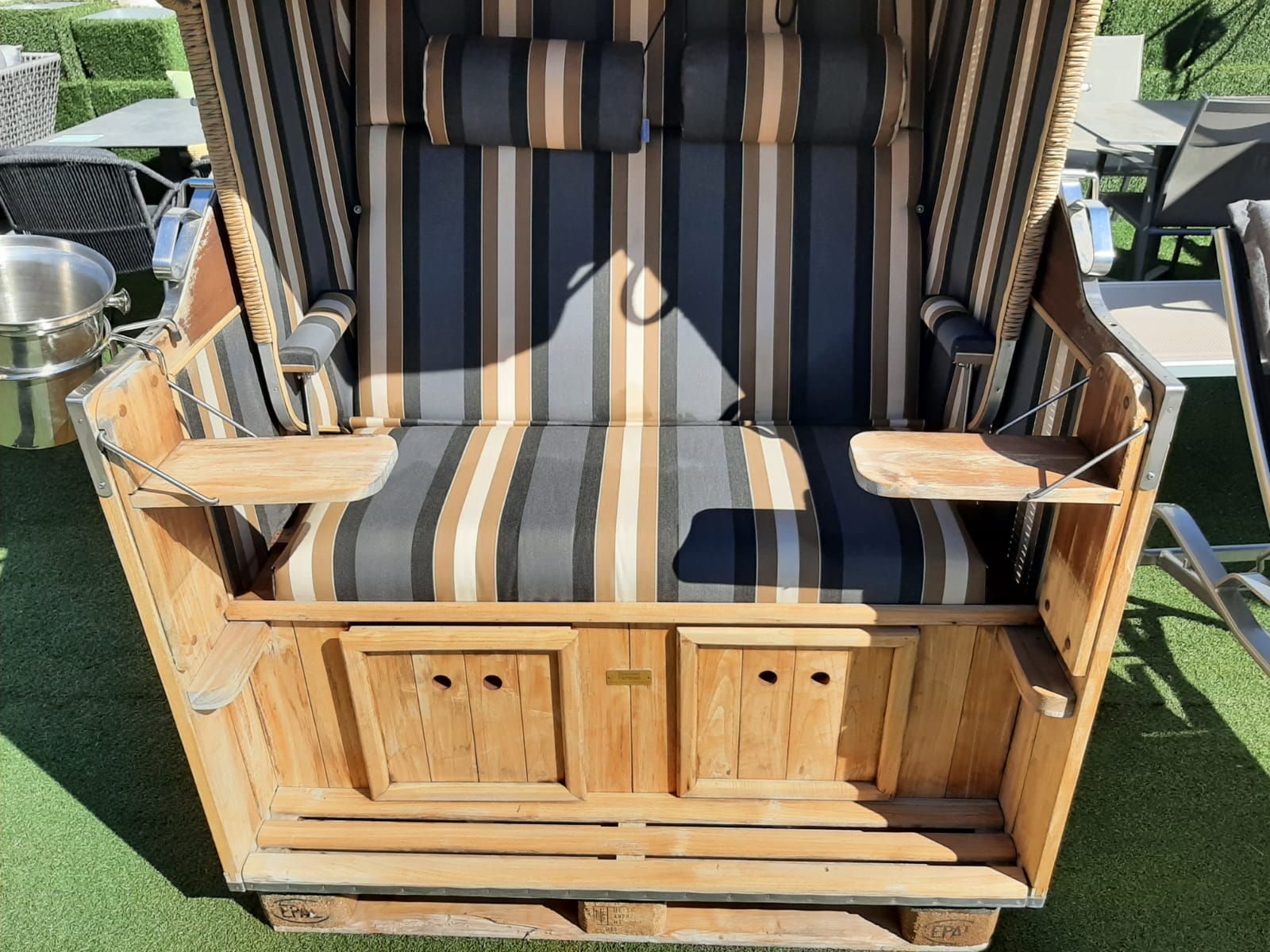 Gartenstrandkorb "Classic Teak" 2-Sitzer, Halblieger Kunststoffgeflecht in Hyazinthoptik