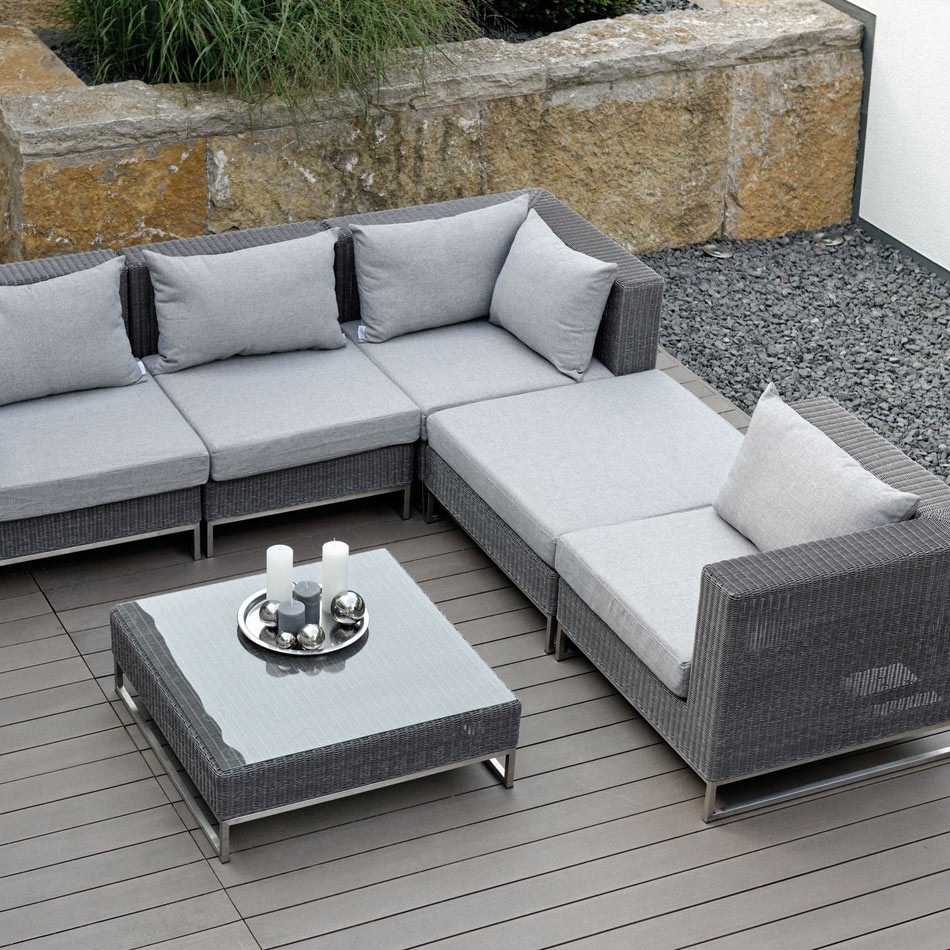 Stern Fontana Beistelltisch 87x87 cm Geflecht Basaltgrau mit Glasplatte