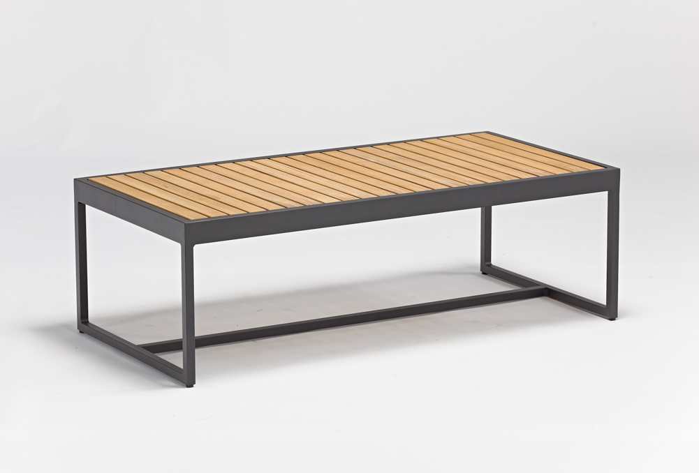 Garino Loungetisch Kaffeetisch 112 x 55 cm Nest Aluminium mit Teakholzplatte
