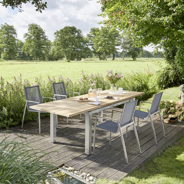 Diamond Garden Levanto Ausziehtisch 170-270×90 cm - 3 Planken / Edelstahl/Recycled Teak Natur