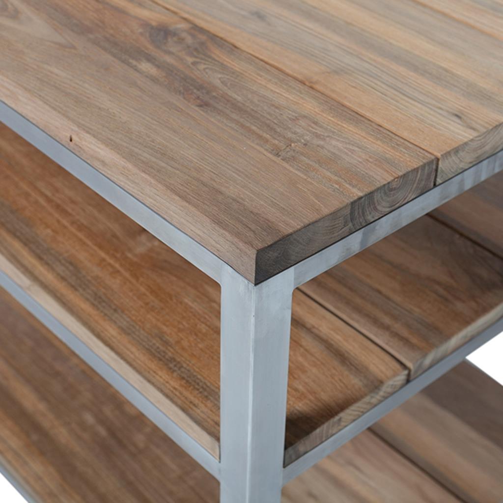 Diamond Garden Piazza Beistelltisch 100x60 cm / Edelstahl Dunkelgrau / Recycled Teak Natur