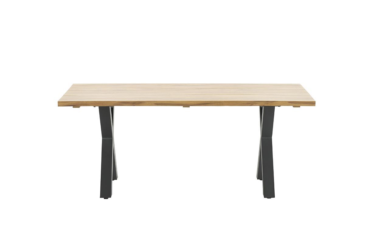 GARDEN Impressions Zeus Dining Tisch 180x100 - carbon black/Teak Look/X-Stil