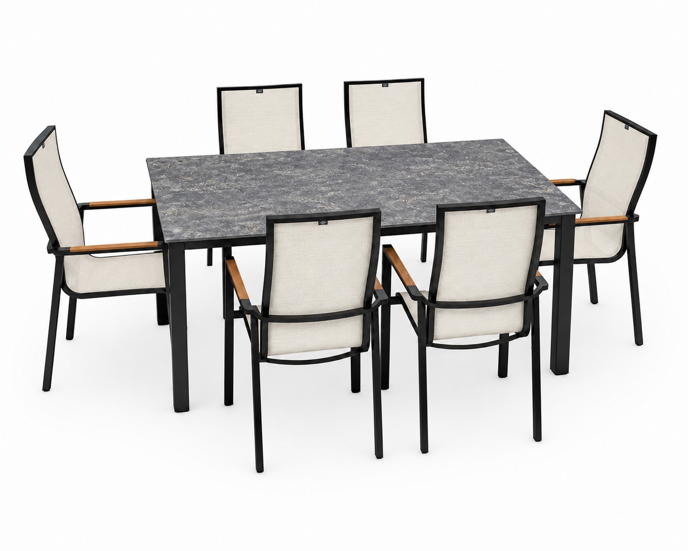 KETTLER SENSE Tischset schwarz matt/ beige mit HPL Tischplatte 180 x 95 cm