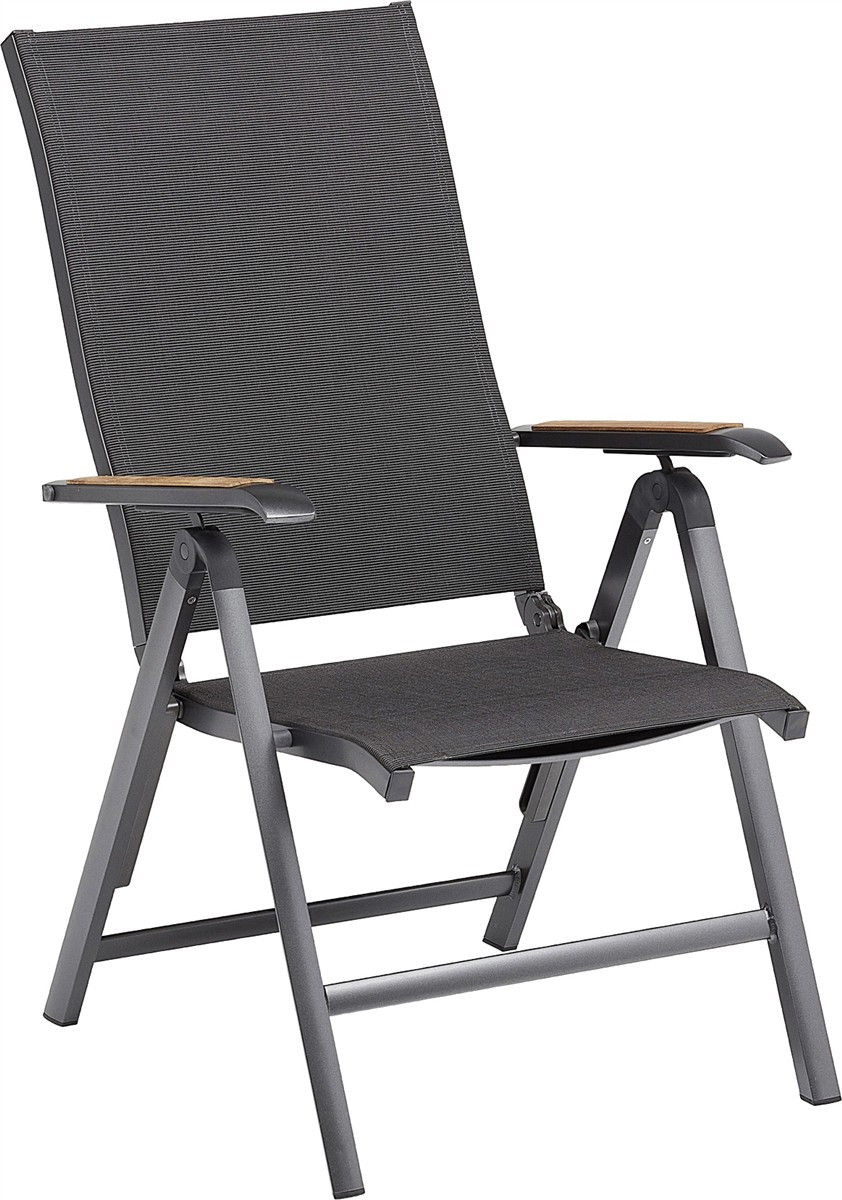 KETTLER DIAMOND Multipositionssessel Aluminium/Outdoorgewebe, Armlehne Teak anthrazit/ charcoal