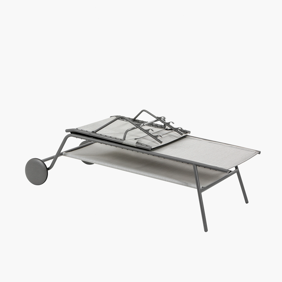 Lafuma MIAMI II hoch RIVES Sonnenliege Batyline® Duo Titane/Galet