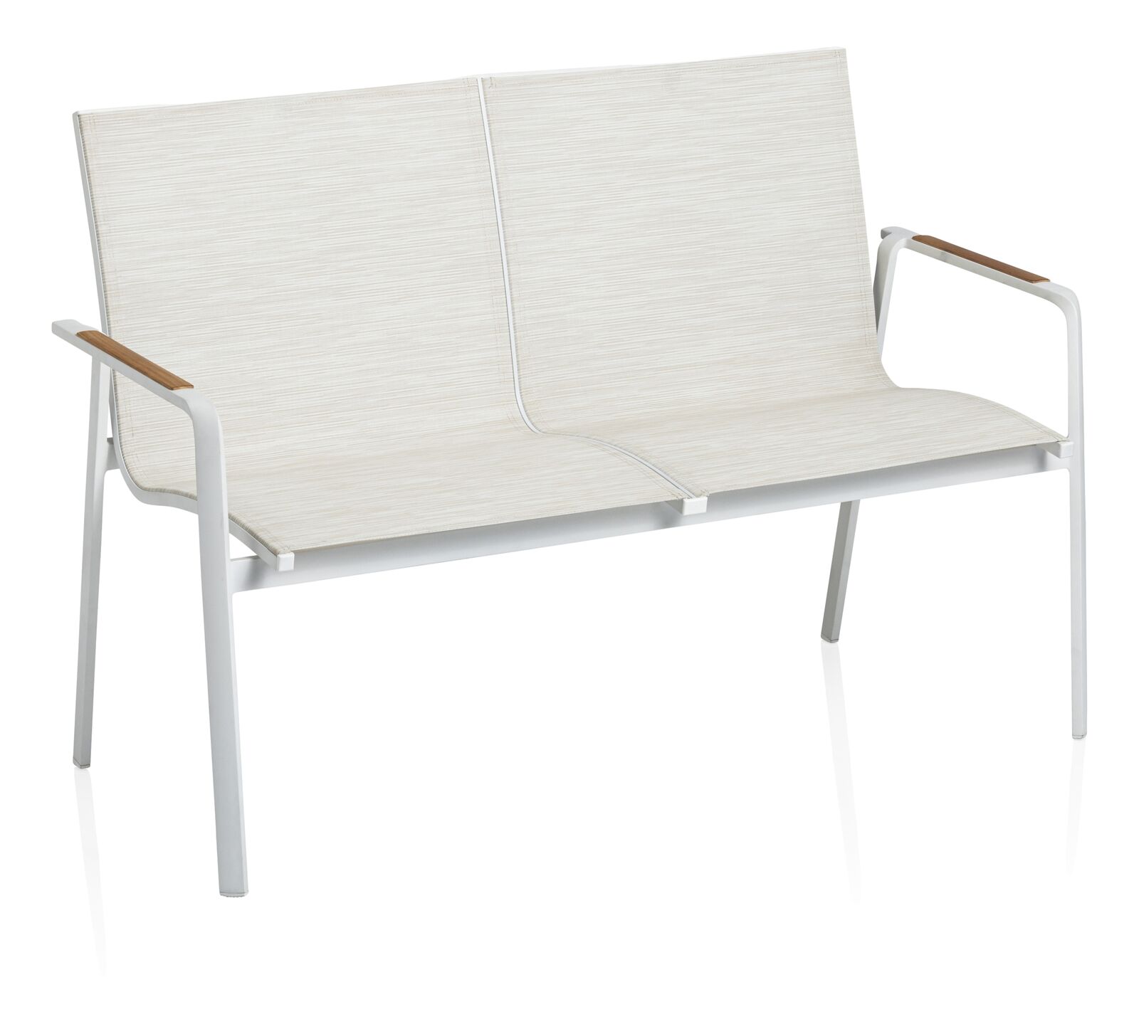 Kettler DIAMOND 2er Bank, weiß matt/ beige, Armlehne Teak