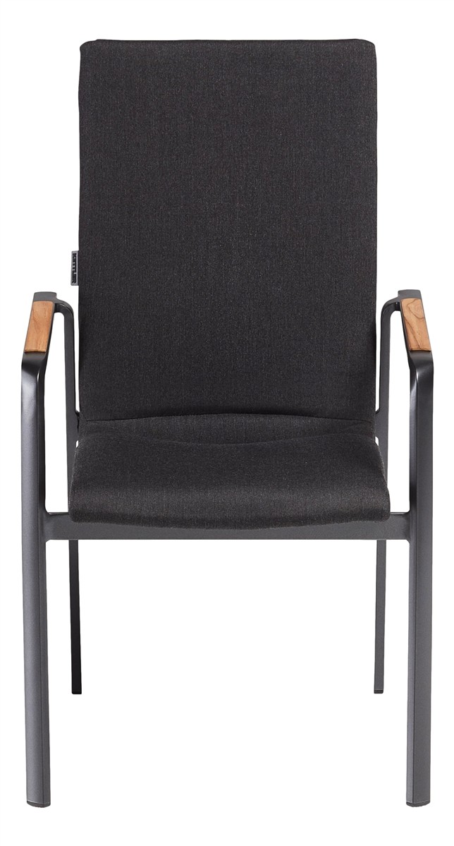 Kettler DIAMOND Stapelsessel mit hoher Rückenlehne Sunbrella anthrazit/sooty, Armlehne Teak