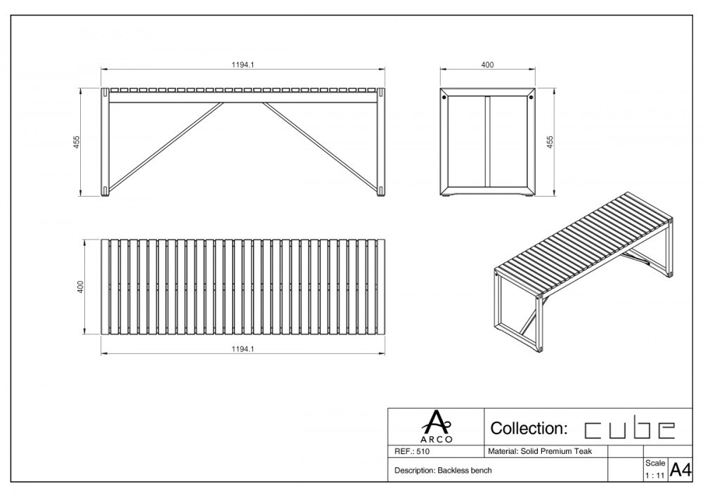 ARCO CubeTennisbank Teakholz 120 cm