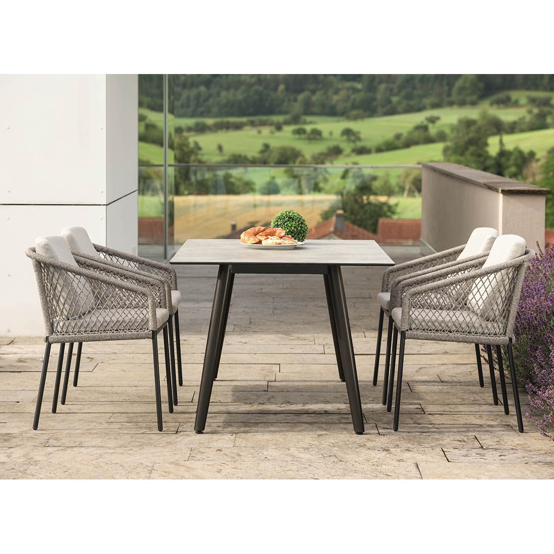 Stern ODEA DINING Sessel Aluminium schwarz matt/Kordel salt