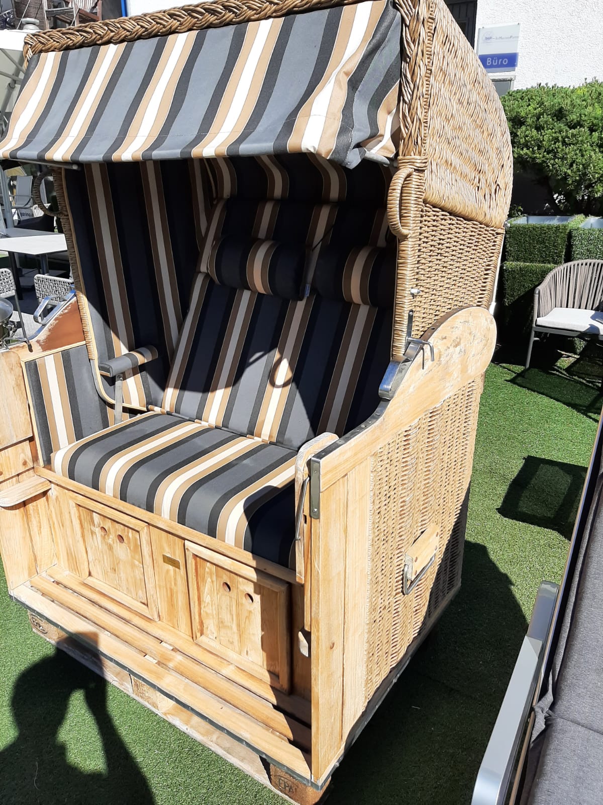 Gartenstrandkorb "Classic Teak" 2-Sitzer, Halblieger Kunststoffgeflecht in Hyazinthoptik