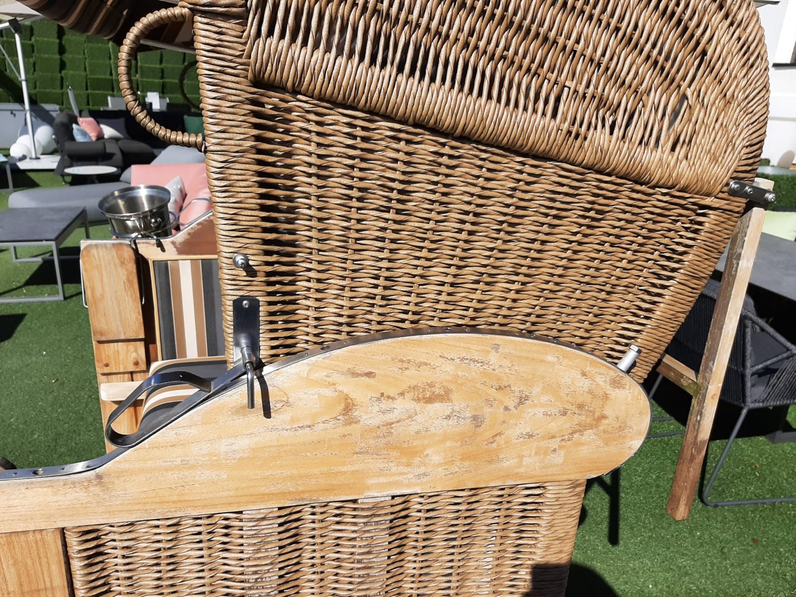 Gartenstrandkorb "Classic Teak" 2-Sitzer, Halblieger Kunststoffgeflecht in Hyazinthoptik