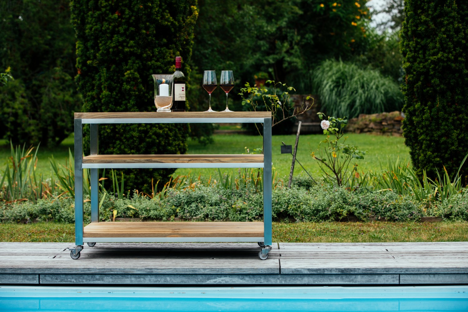 Diamond Garden Piazza Beistelltisch 100x60 cm / Edelstahl Dunkelgrau / Recycled Teak Natur