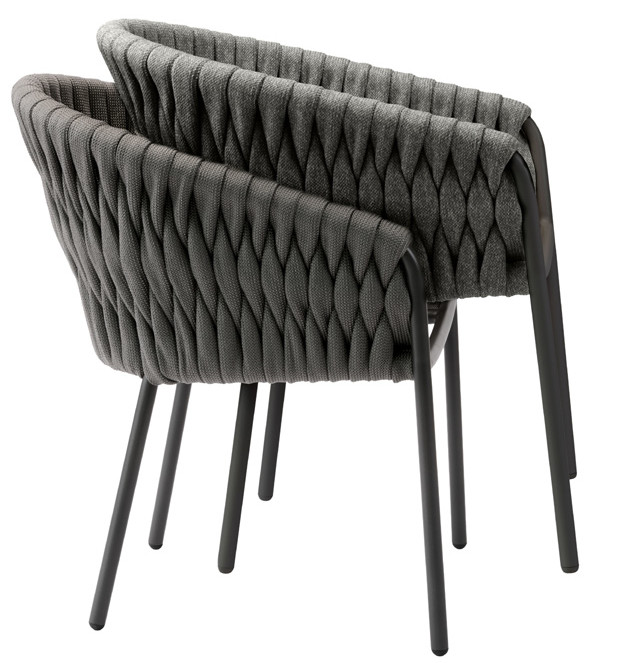 Solpuri CORDA Stapelsessel inkl. Rückenkissen Alu anthracite String-Flex anthracite / Bombay anthracite