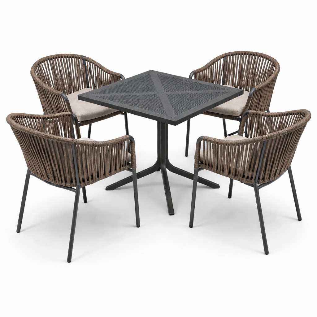 Grattoni Monaco Diningset Anthrazit/Taupe mit Nardi Tisch 80 x 80 cm