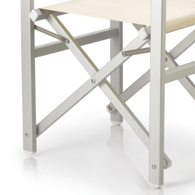 Original italienischer Regiestuhl Rimini klappbar Aluminium silber beige M020