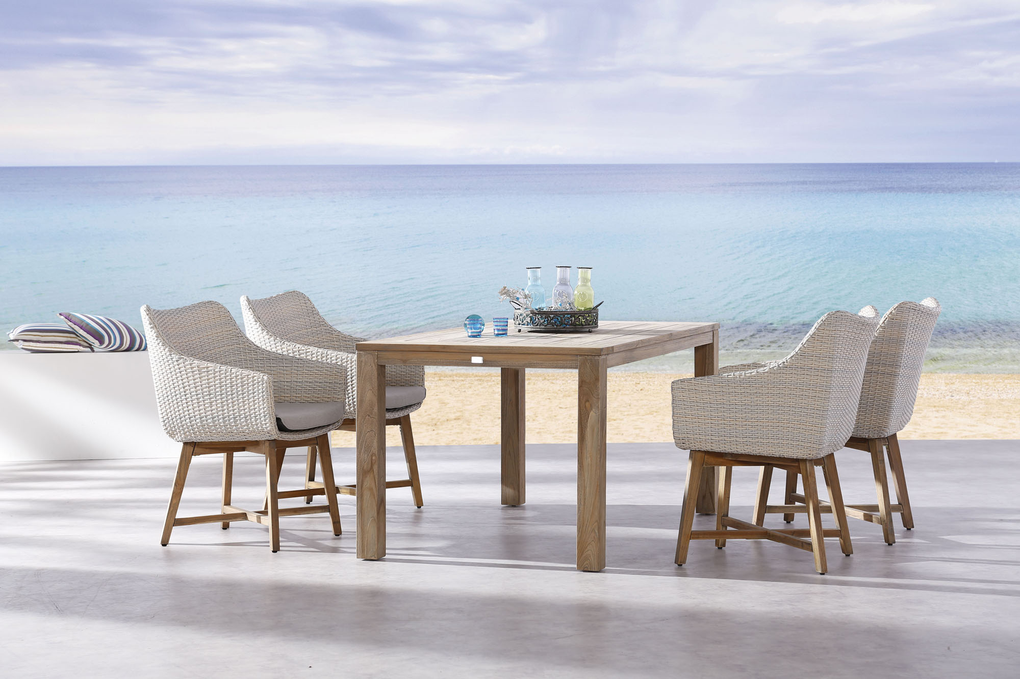 Tischgruppe Eleganz Polyrattan Teak 5-teilig