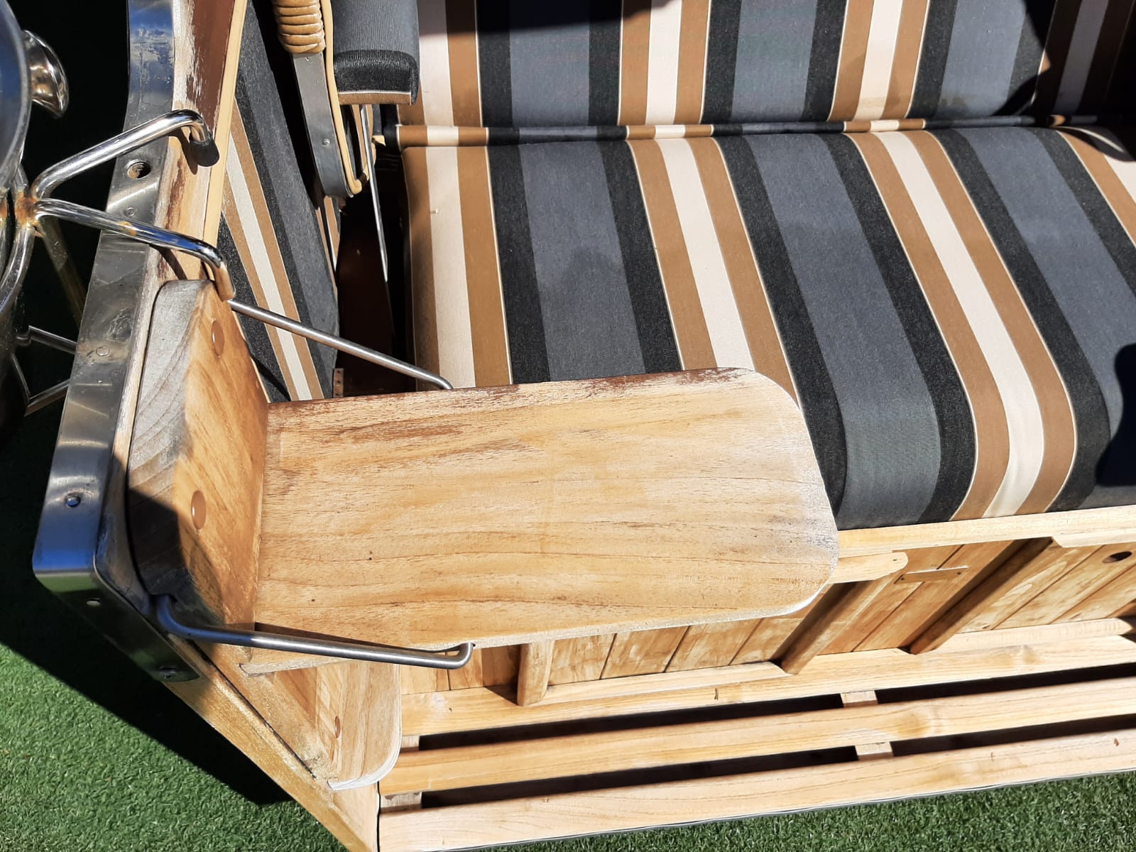 Gartenstrandkorb "Classic Teak" 2-Sitzer, Halblieger Kunststoffgeflecht in Hyazinthoptik