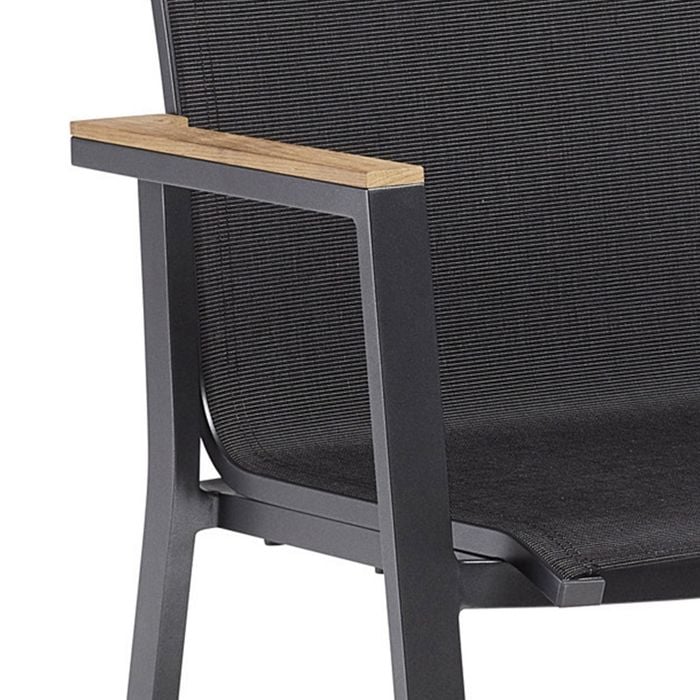 KETTLER RASMUS Stapelsessel mit Armlehne Teak Alu anthrazit/ Textilene charcoal