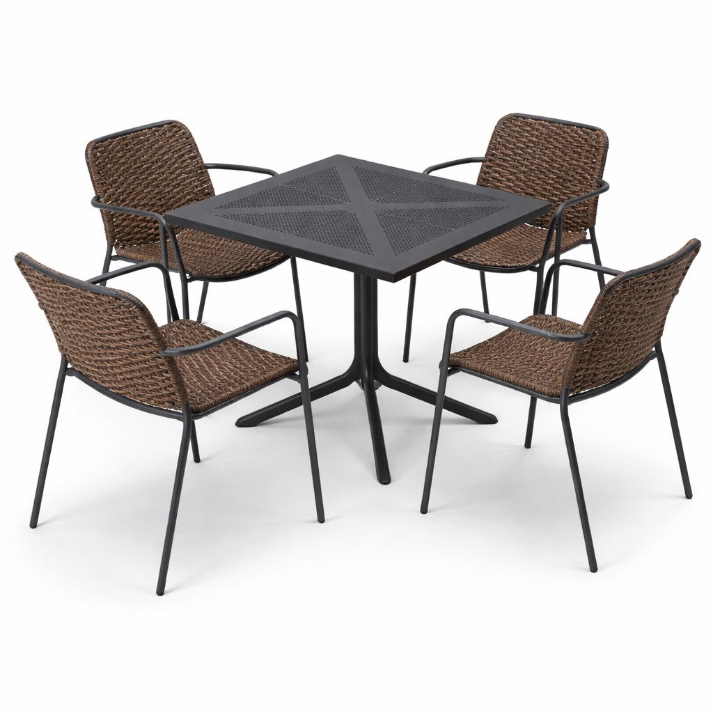 Grattoni Cannes Diningset Anthrazit/Braunmit Nardi Tisch 80 x 80 cm