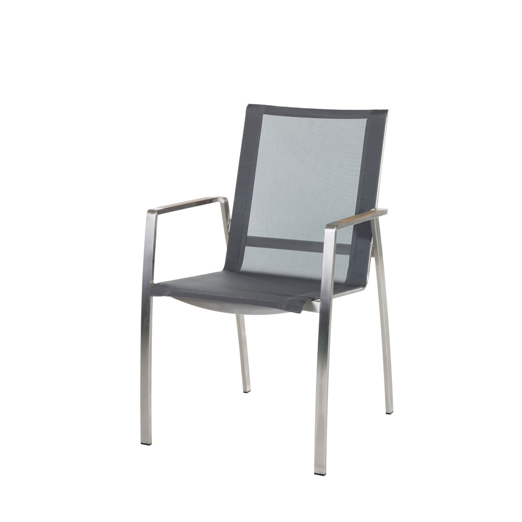 Diamond Garden Venedig Stapelstuhl Edelstahl/Sunproof Sling-Schwarz/Silber / Armlehne Teak