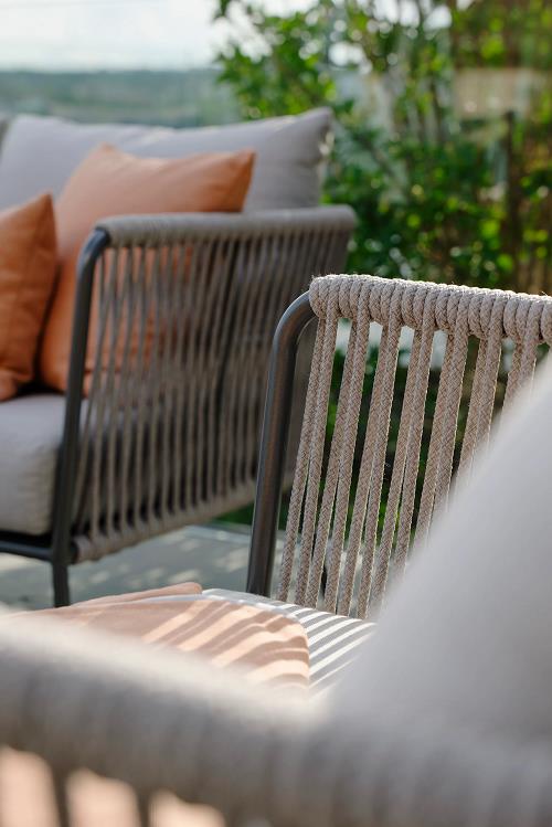 Stern Marla Lounge-Sessel Aluminium anthrazit Kordel salt Kissen 100% Polyacryl graubraun