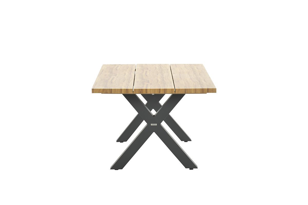 GARDEN Impressions Zeus Dining Tisch 180x100 - carbon black/Teak Look/X-Stil