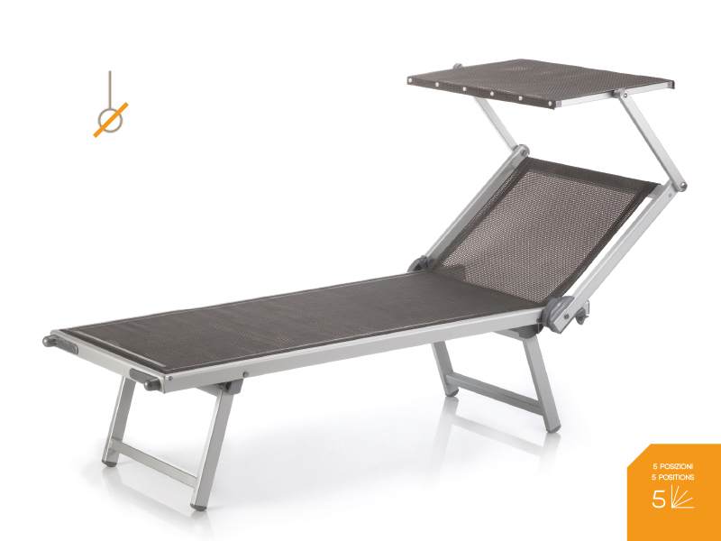 Original italienische Strandliege Rio mit Sonnendach weiss melange bordeaux
