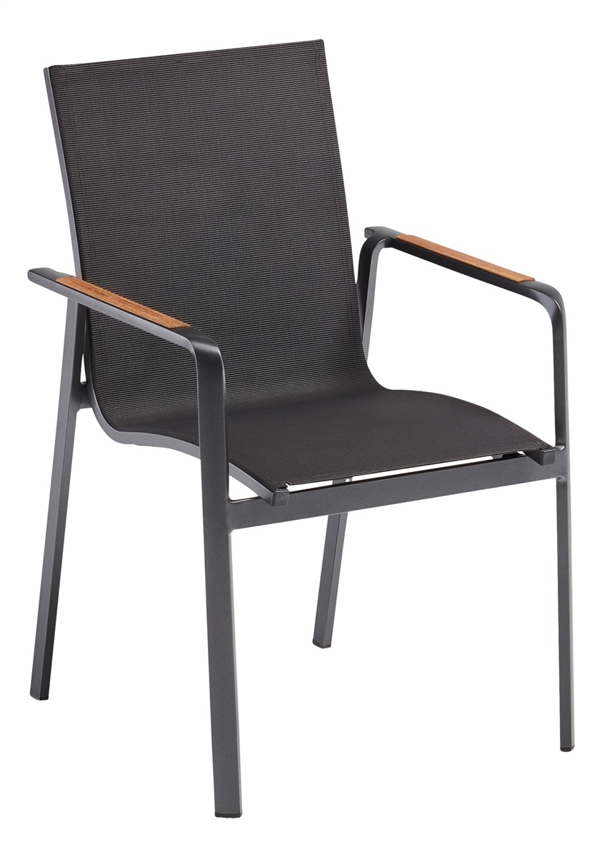 KETTLER DIAMOND Stapelsessel Textilene Teak Anthrazit/Charcoal