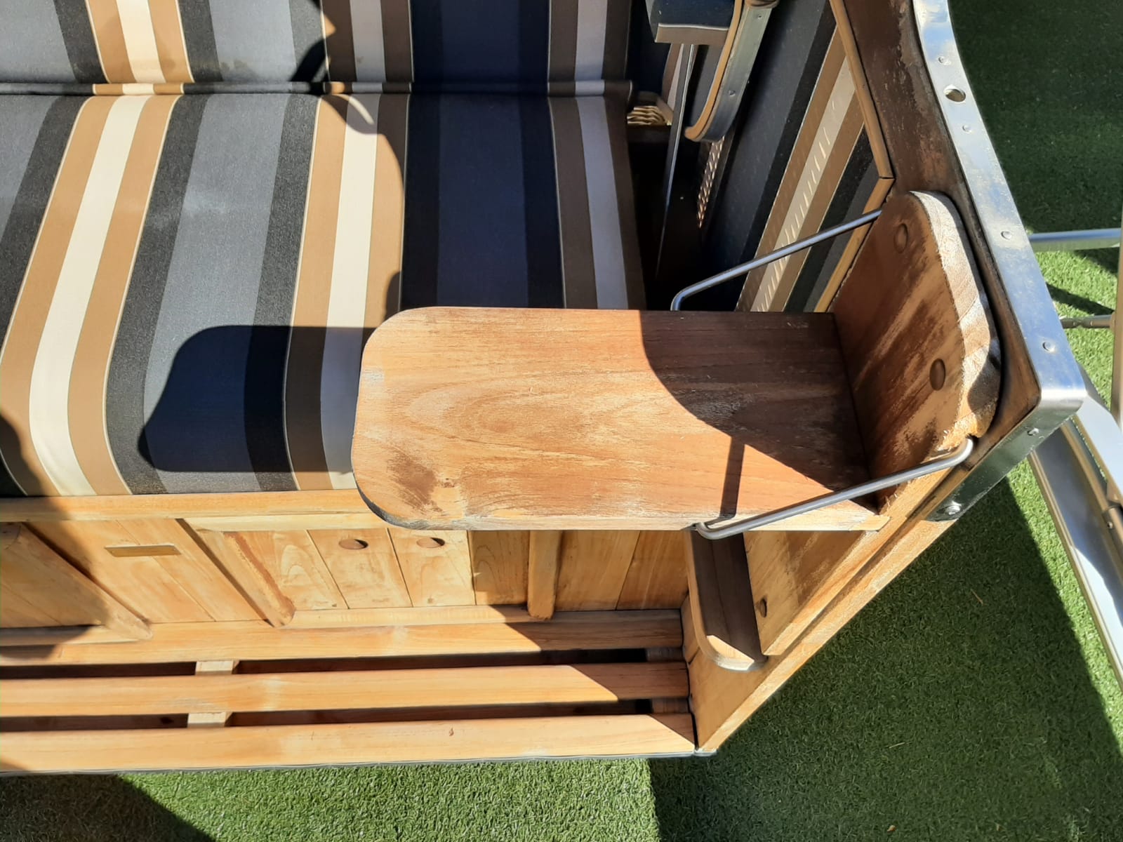 Gartenstrandkorb "Classic Teak" 2-Sitzer, Halblieger Kunststoffgeflecht in Hyazinthoptik