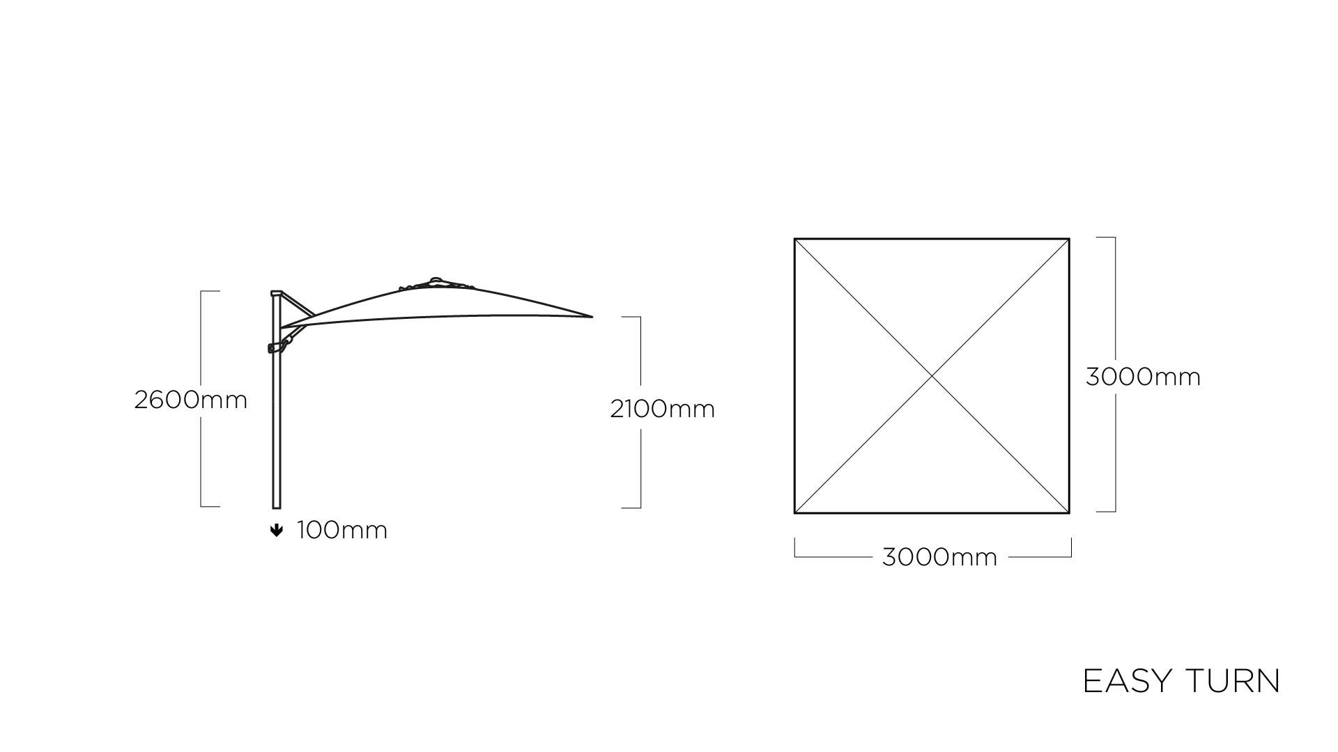 KETTLER EASY TURN Ampelschirm 300x300 cm silber/hellgrau