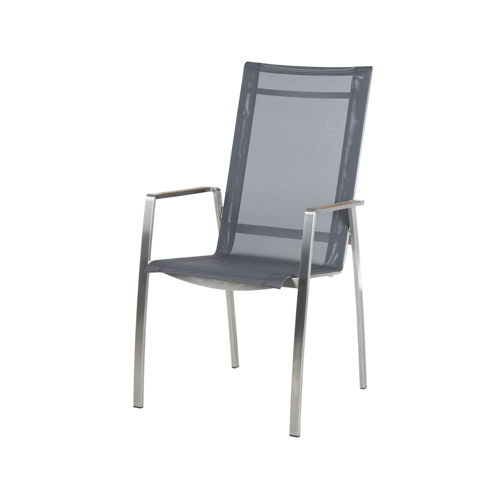 Diamond Garden Venedig Stapelstuhl Hoch Edelstahl/Sunproof Sling-Schwarz/Silber / Armlehne Teak