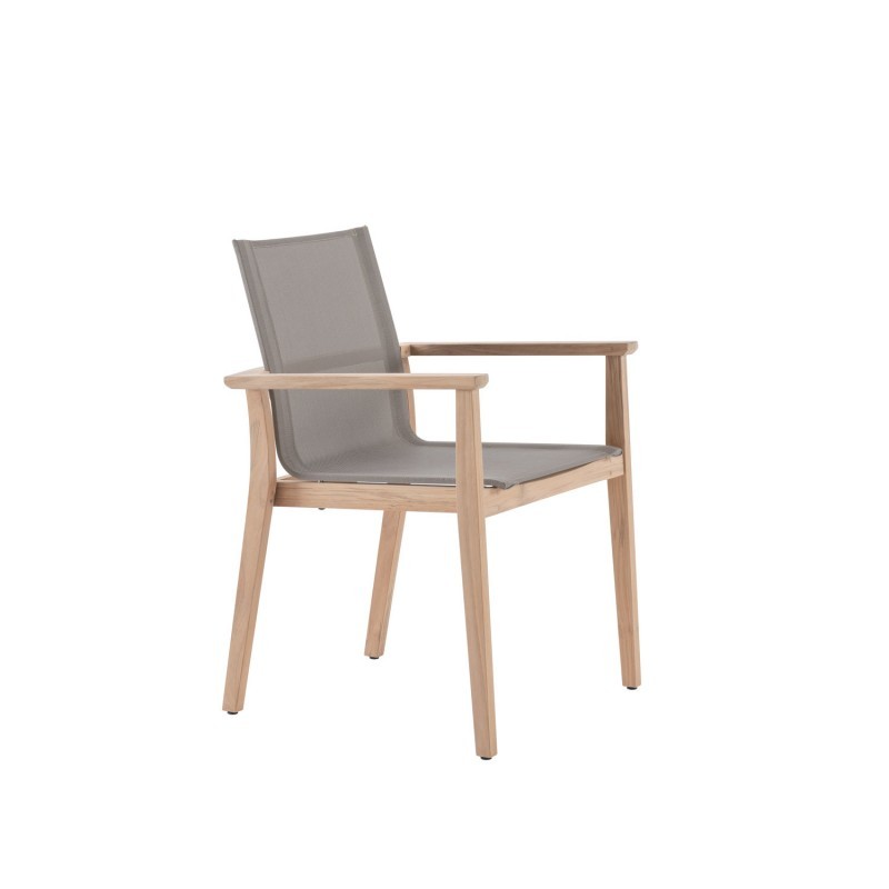 ARCO Lugano Stapelstuhl mit Armlehne Teakholz Textilene Taupe