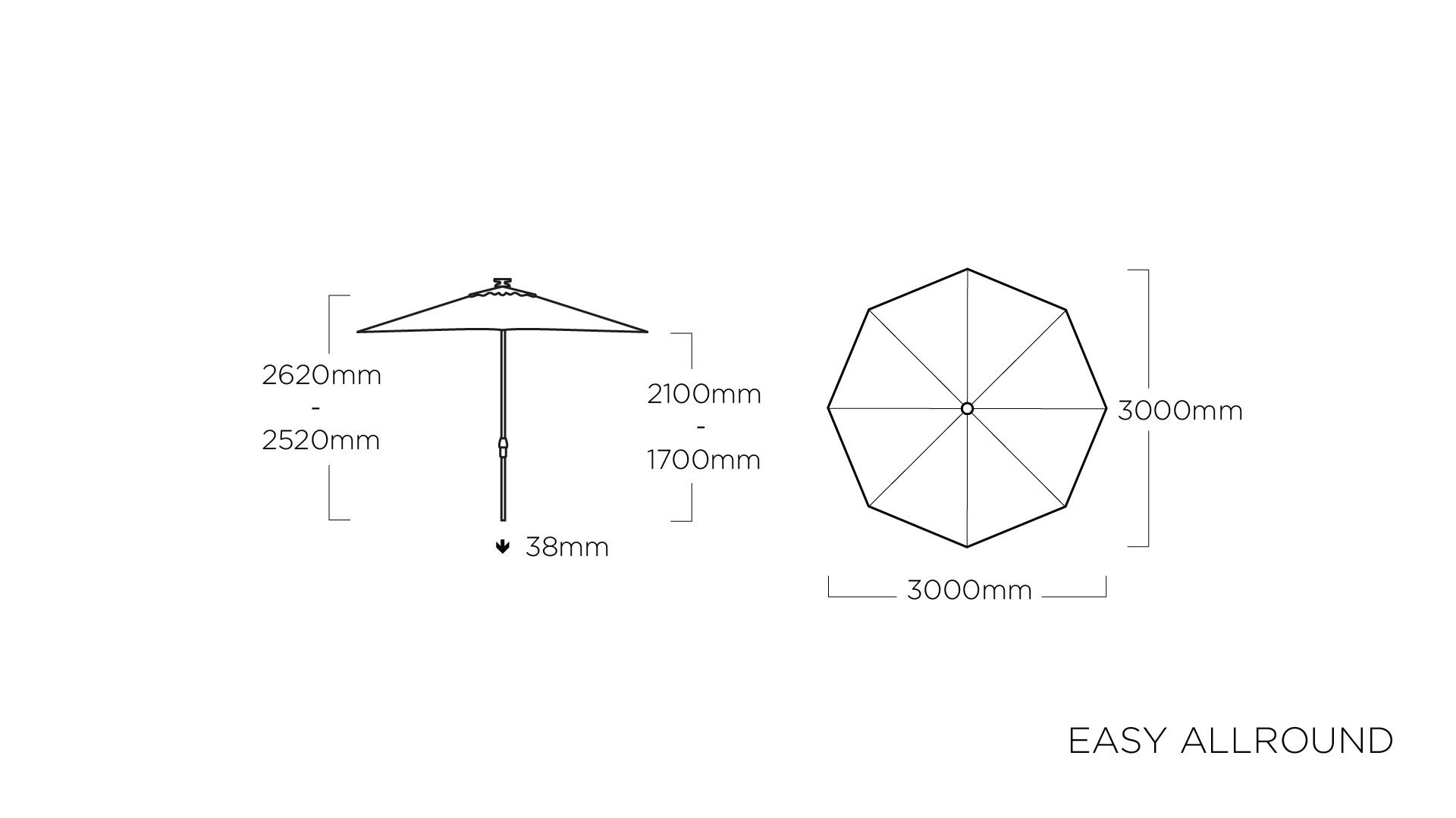 Kettler EASY ALLROUND LED Kurbelschirm Ø 300 cm anthrazit/hellgrau