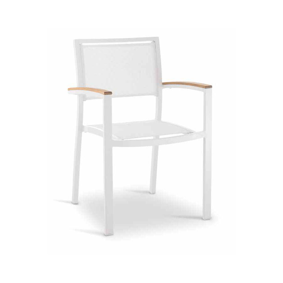 Grattoni GS 939 Stapelsessel Aluminium mit Holzarmlehnen Weiß