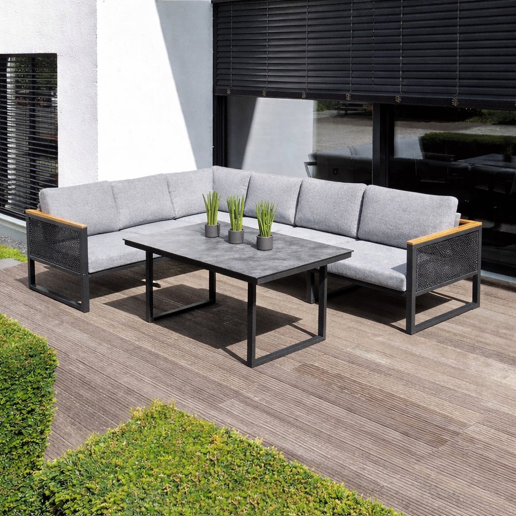 KETTLER OCEAN SKID MODULAR Set anthrazit /Teak/ Rope mit Keramik Tischplatte