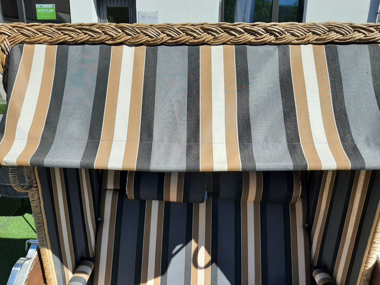 Gartenstrandkorb "Classic Teak" 2-Sitzer, Halblieger Kunststoffgeflecht in Hyazinthoptik