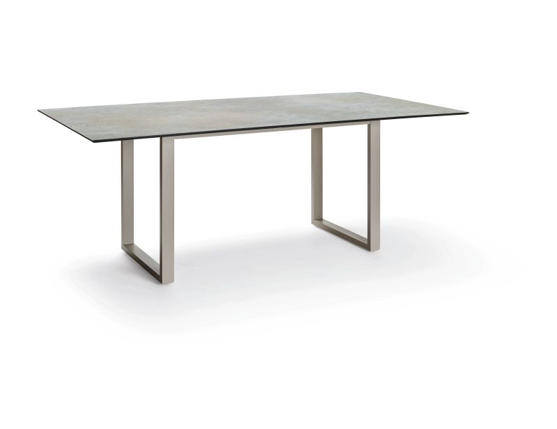 Stern Kufentisch 200x100 cm Aluminium greige mit Tischplatte Silverstar 2.0 Dekor Quartz