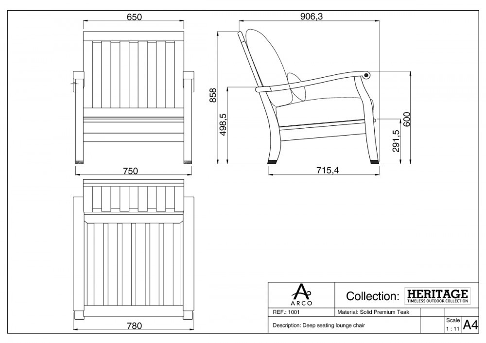 ARCO Heritage Loungesessel Teakholz inkl. Kissen
