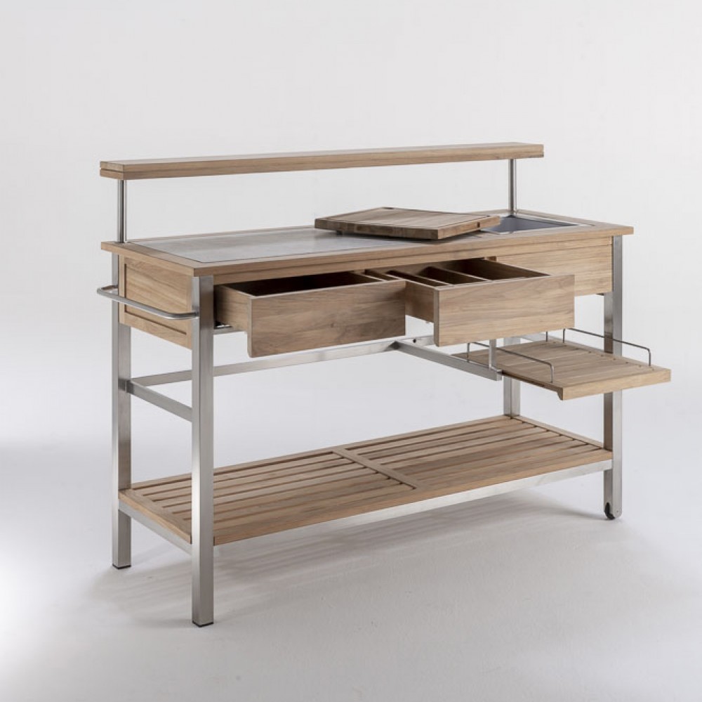 ARCO Quadro Multifunktioneller Servierwagen Teakholz/Edelstahl