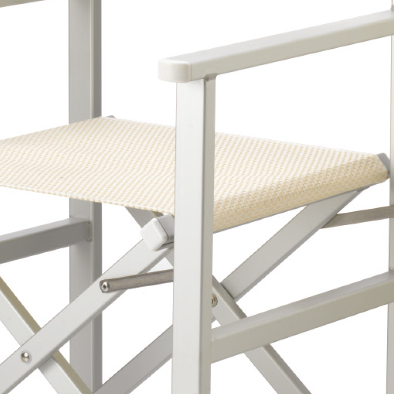 Original italienischer Regiestuhl Rimini klappbar Aluminium silber beige M020