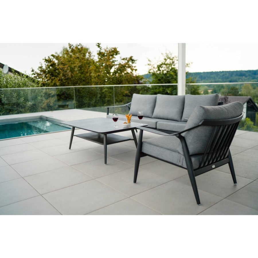 Stern Lounge-Sofa 3-Sitzer Vanda Aluminium anthrazit mit Kissen 100% Acryl Dessin seidengrau