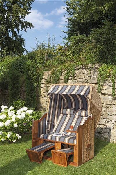 Gartenstrandkorb "Classic Teak" 2-Sitzer, Halblieger Kunststoffgeflecht in Hyazinthoptik