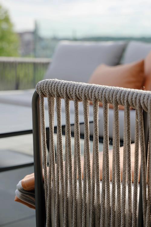 Stern Marla Lounge-Sessel Aluminium anthrazit Kordel salt Kissen 100% Polyacryl graubraun