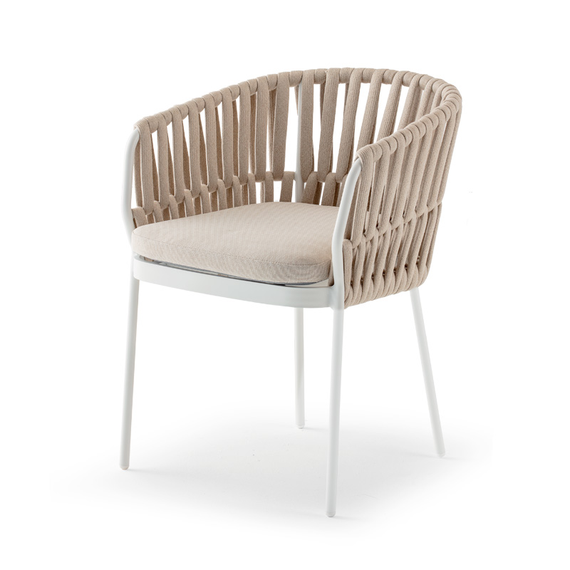 Grattoni Soho Stuhl mit Armlehnen Aluminium Weiß/Beige