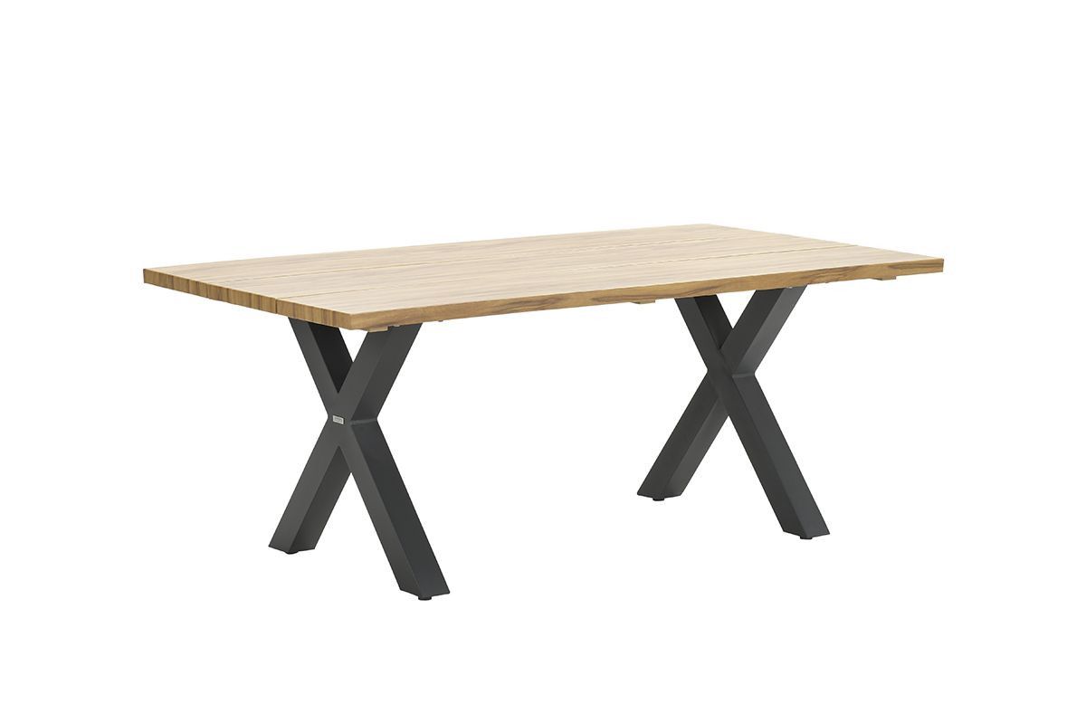 GARDEN Impressions Zeus Dining Tisch 180x100 - carbon black/Teak Look/X-Stil
